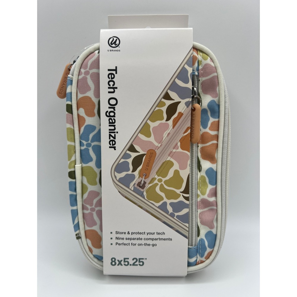 U Brands Tech Organizer Floral Travel Case 9 Compartments 8x5.25 7708T New